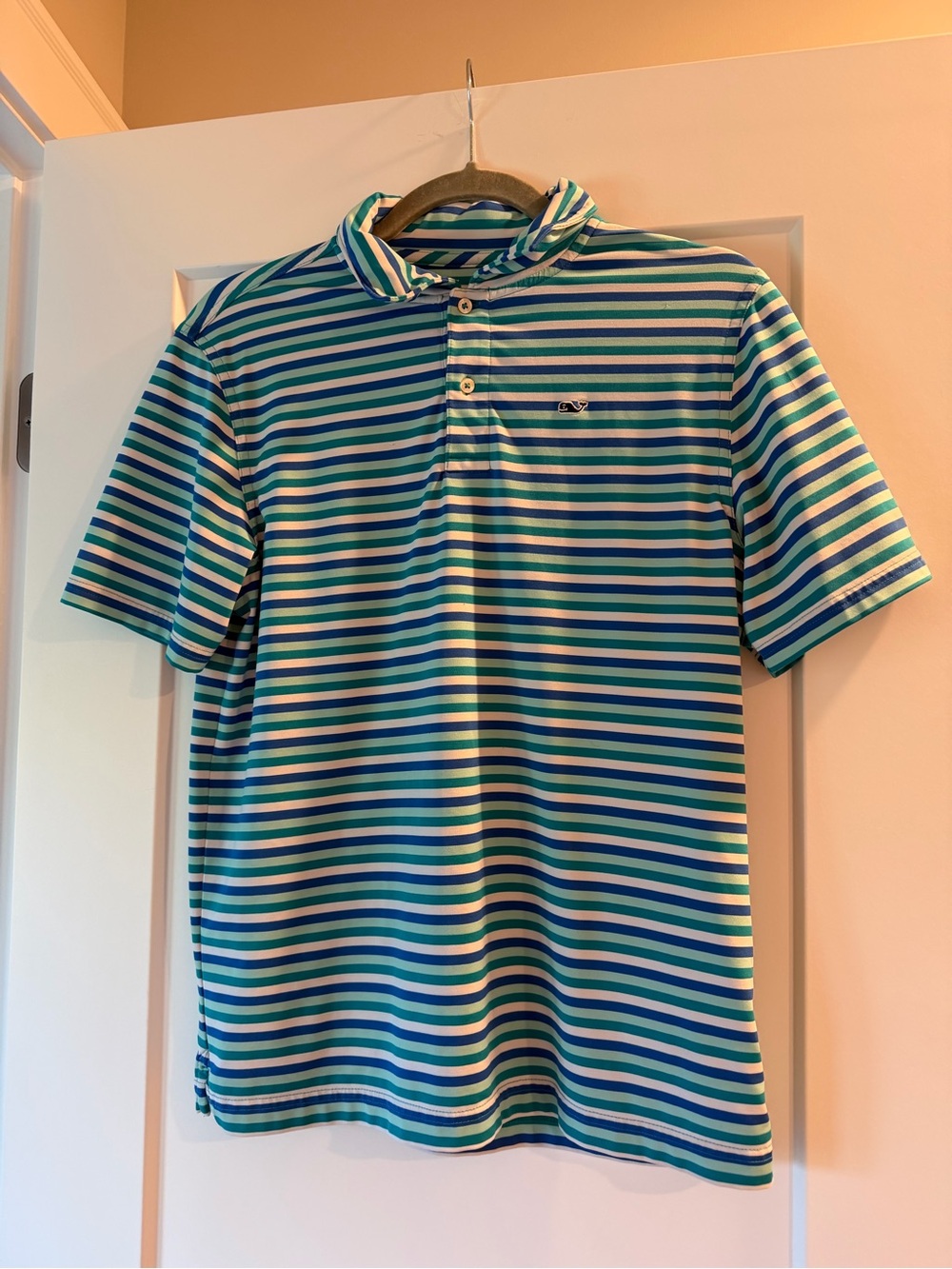 Vineyard Vines Boys' Striped Polo in Blue, Green & White